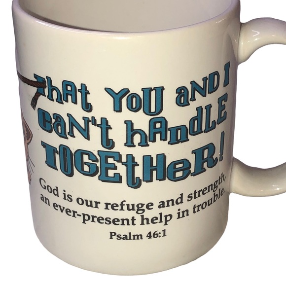 Cat Hanging from a Line Religious Coffee Mug Cup; “Lord Help Me..” Psalm 46:1 - Picture 3 of 9